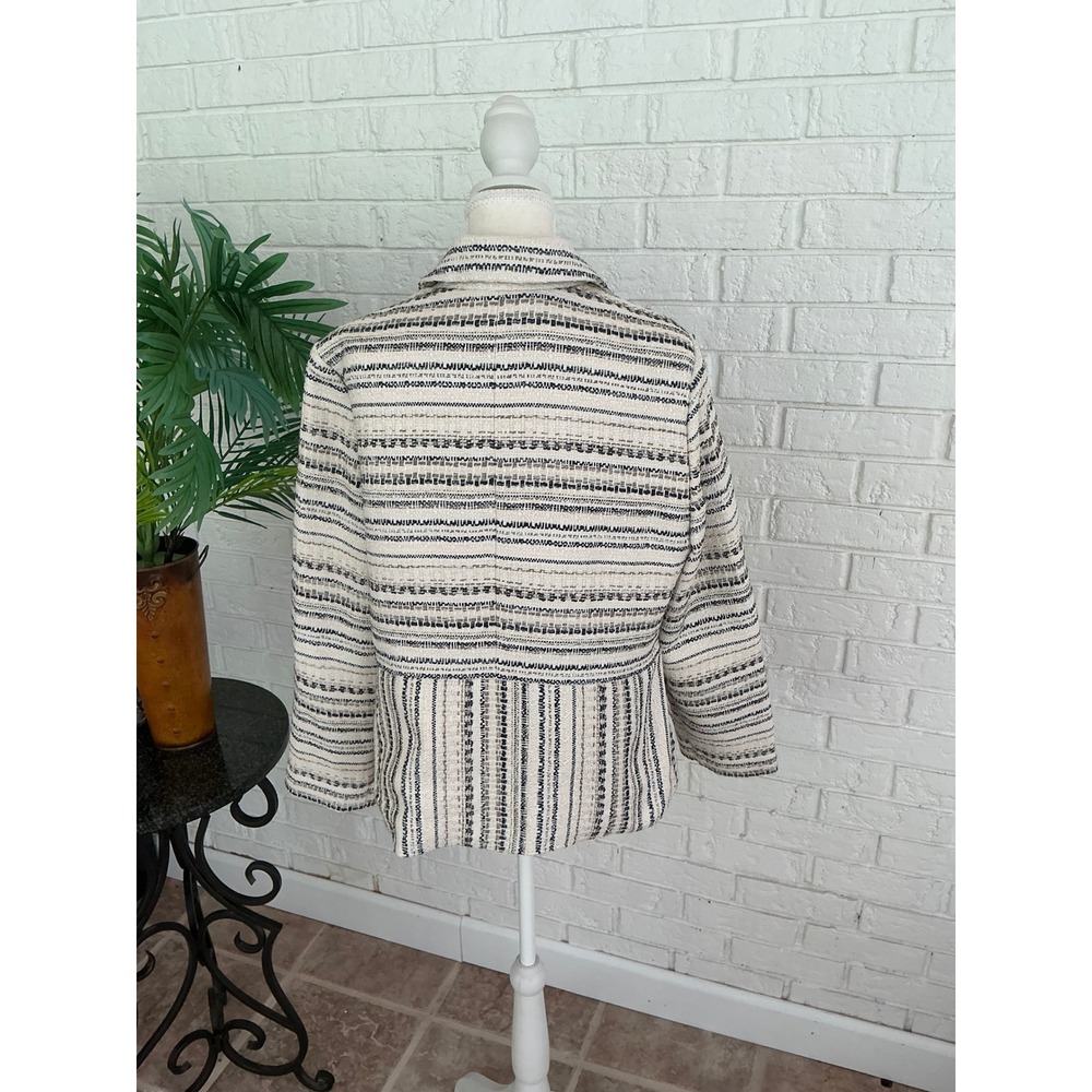 Chico's Full Zip Jacket Women 2 L Beige Excellent Textured Striped Tweed Blazer